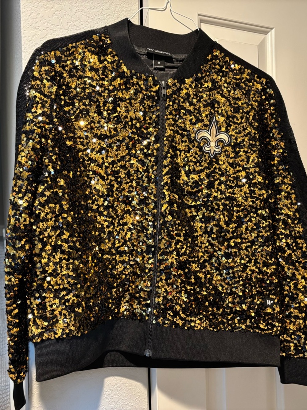 Black & Gold Sequin Varsity Jacket - Women's